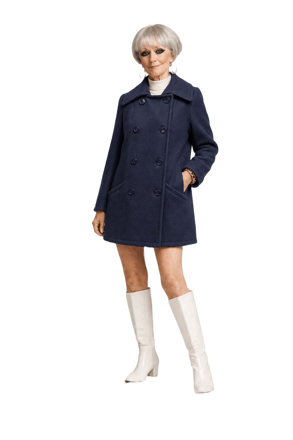 1980s Navy Blue Wool Coat - Model