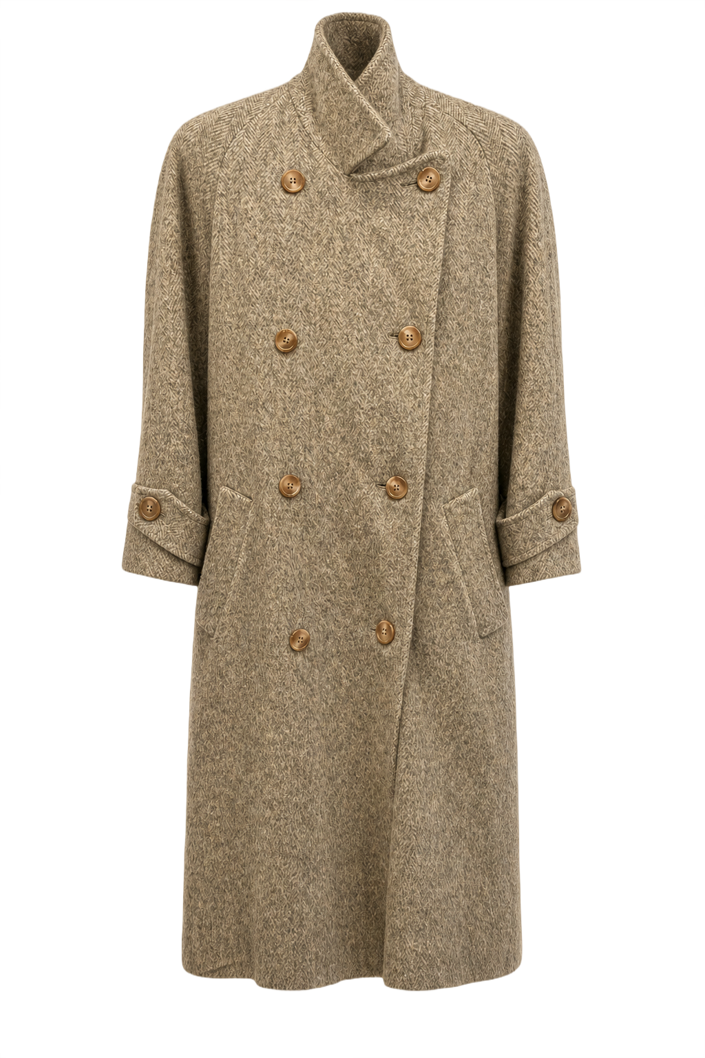 1980s Beige Wool Coat - Front View