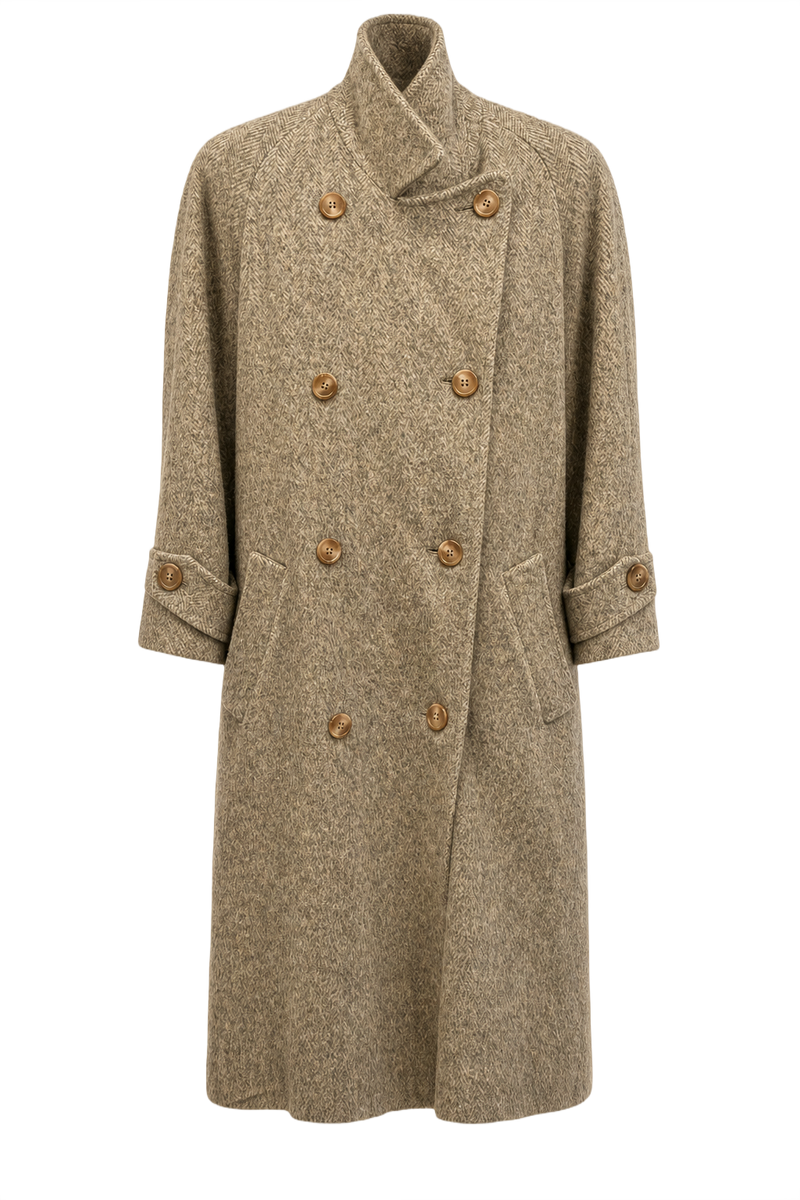1980s Beige Wool Coat - Front View