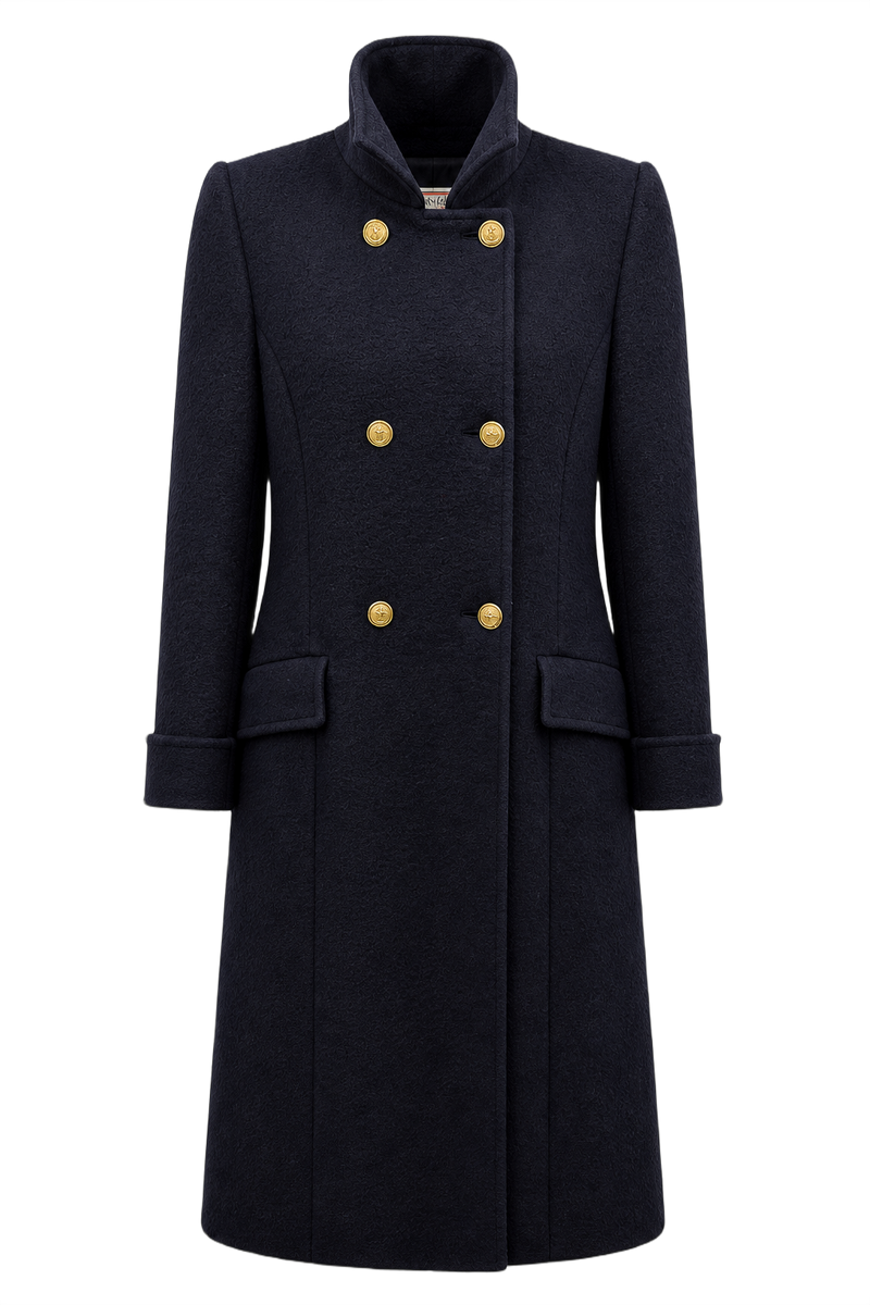 1980s Navy Blue Wool Coat - Front View