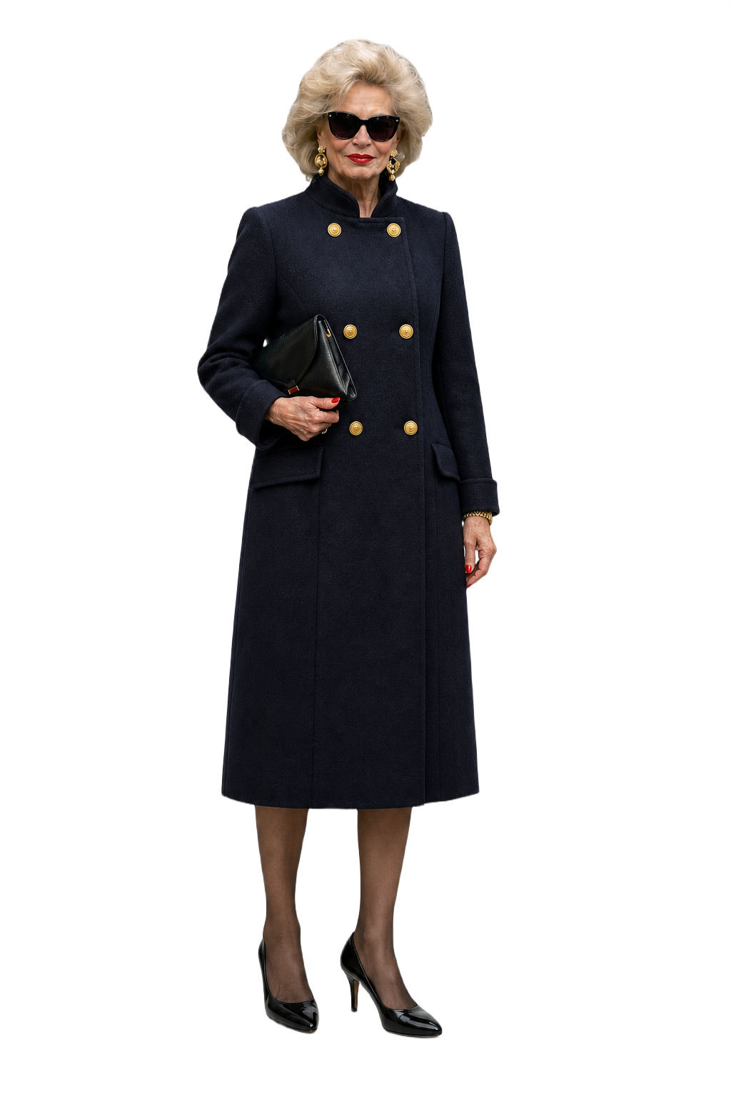 1980s Navy Blue Wool Coat - Model