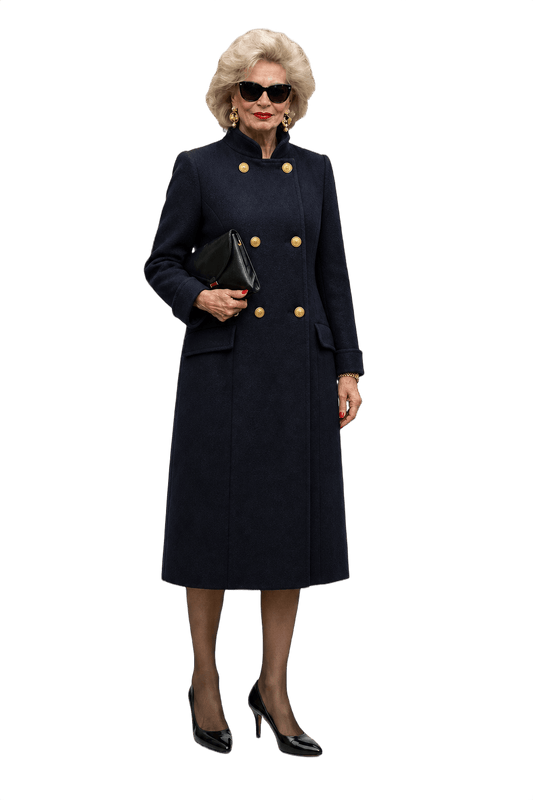 1980s Navy Blue Wool Coat - Model