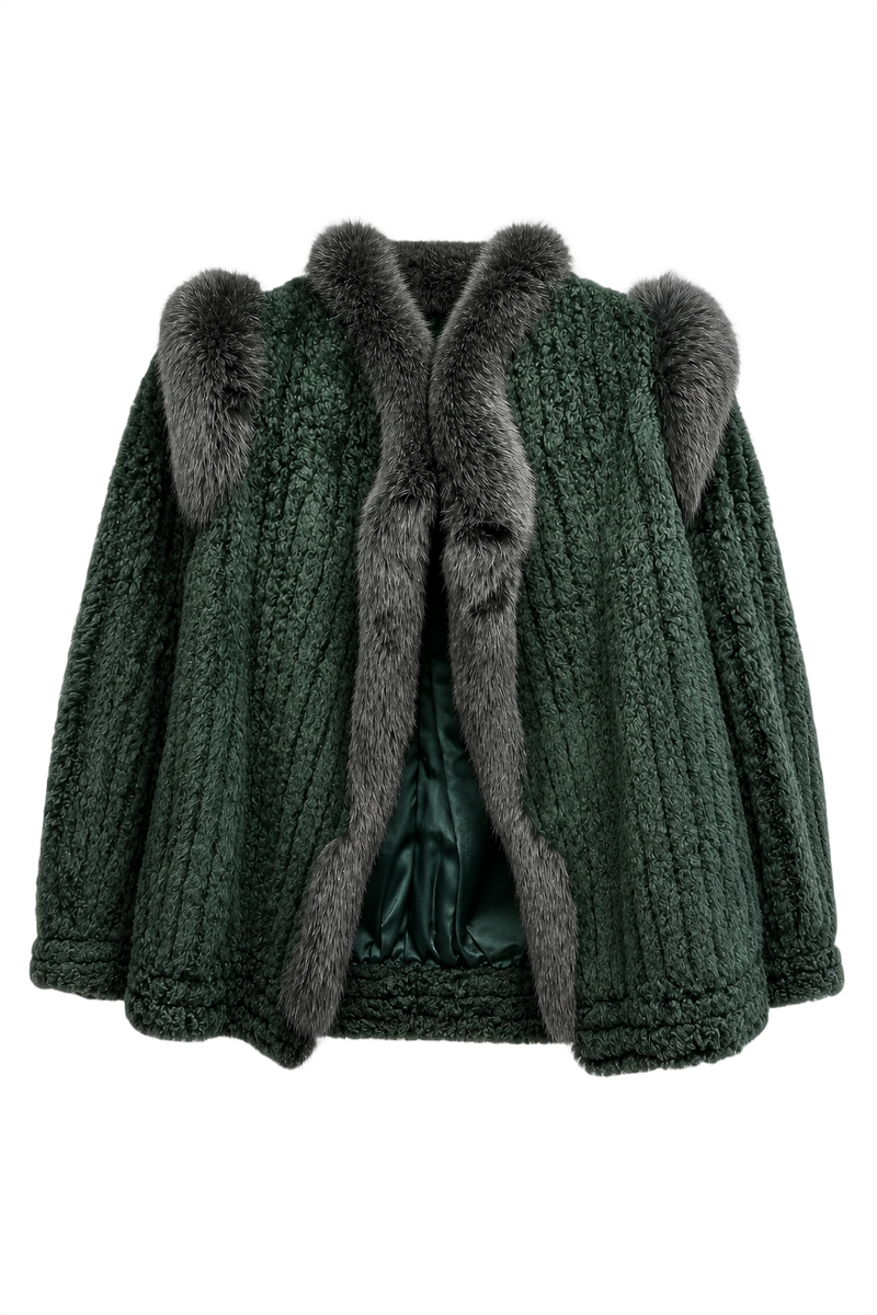 1980s Emerald Green Fur Coat - Front View