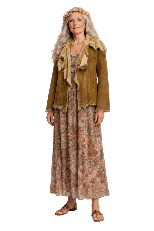 1970s Tan Suede Jacket - Model