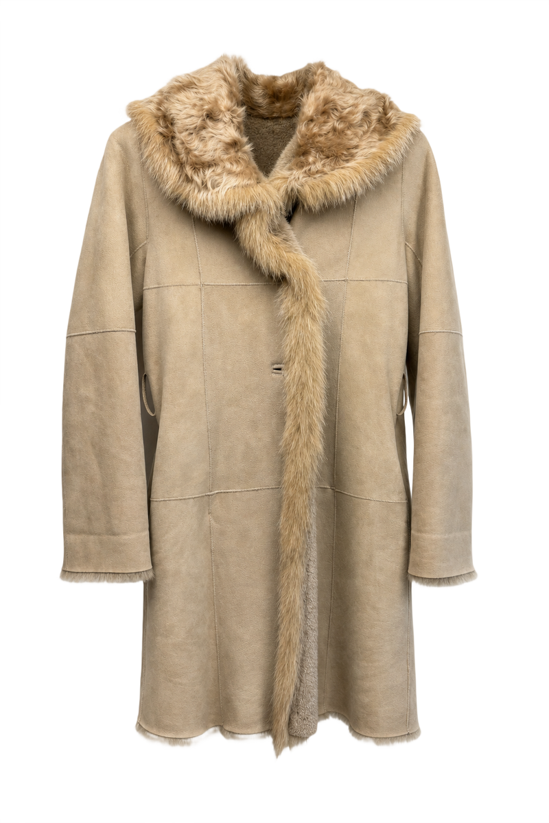 1980s Beige Suede Coat - Front View