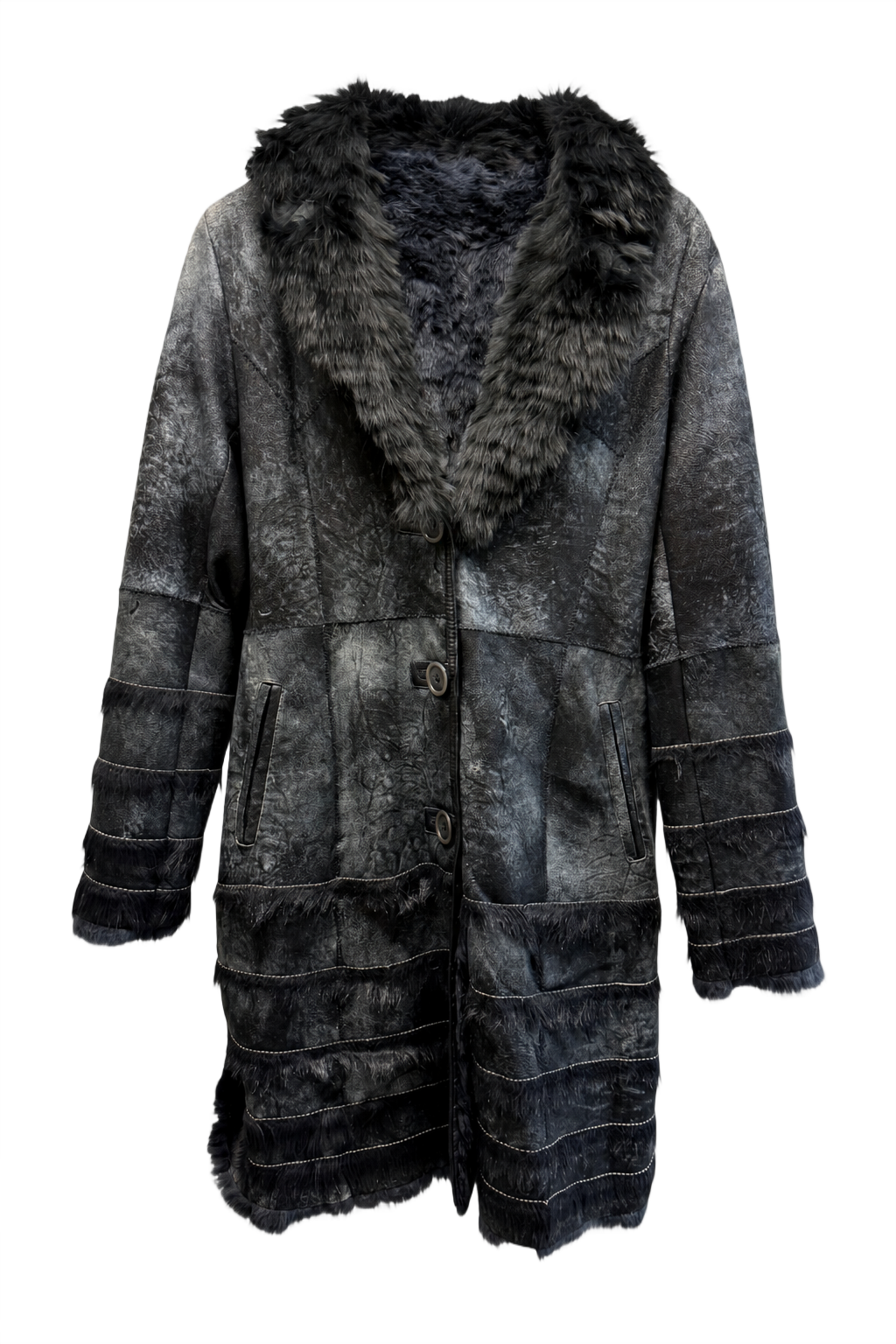 1980s Charcoal Gray Faux Fur Coat - Front View
