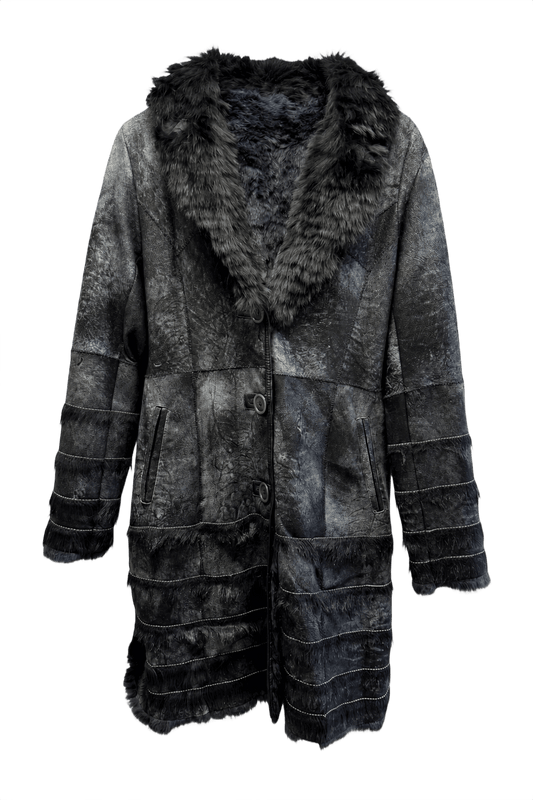1980s Charcoal Gray Faux Fur Coat - Front View