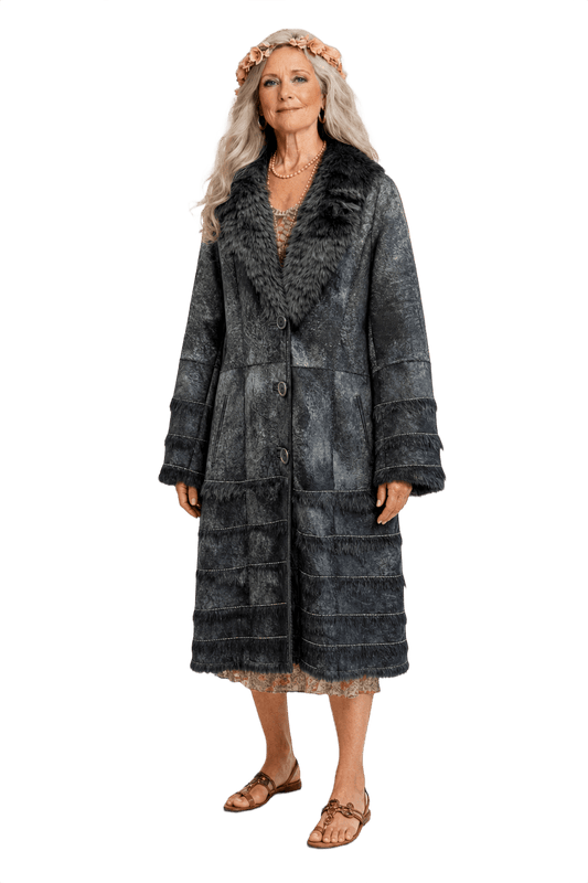 1980s Charcoal Gray Faux Fur Coat - Model