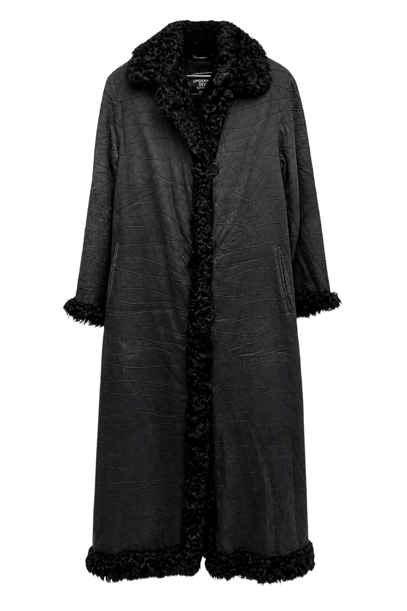 1980s Black Wool Coat with Fur Trim - Front View