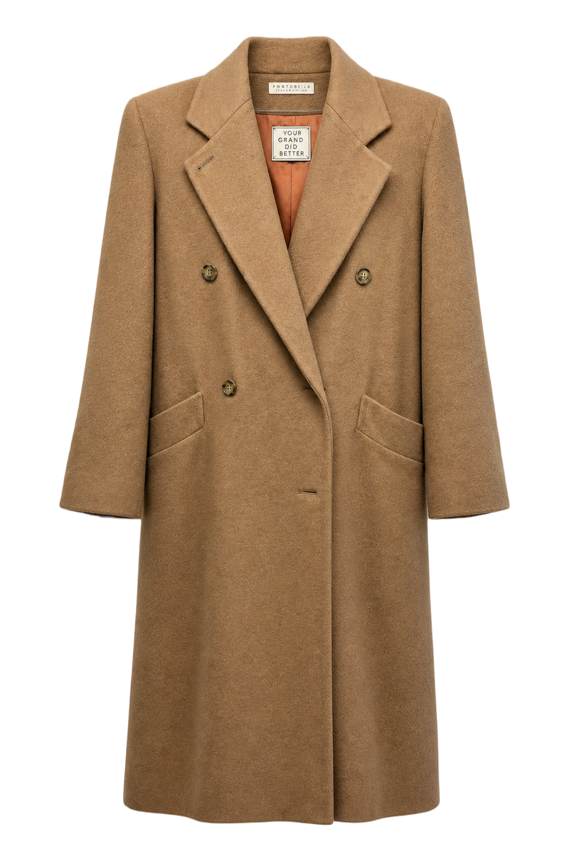 1980s Beige Wool Coat - Front View
