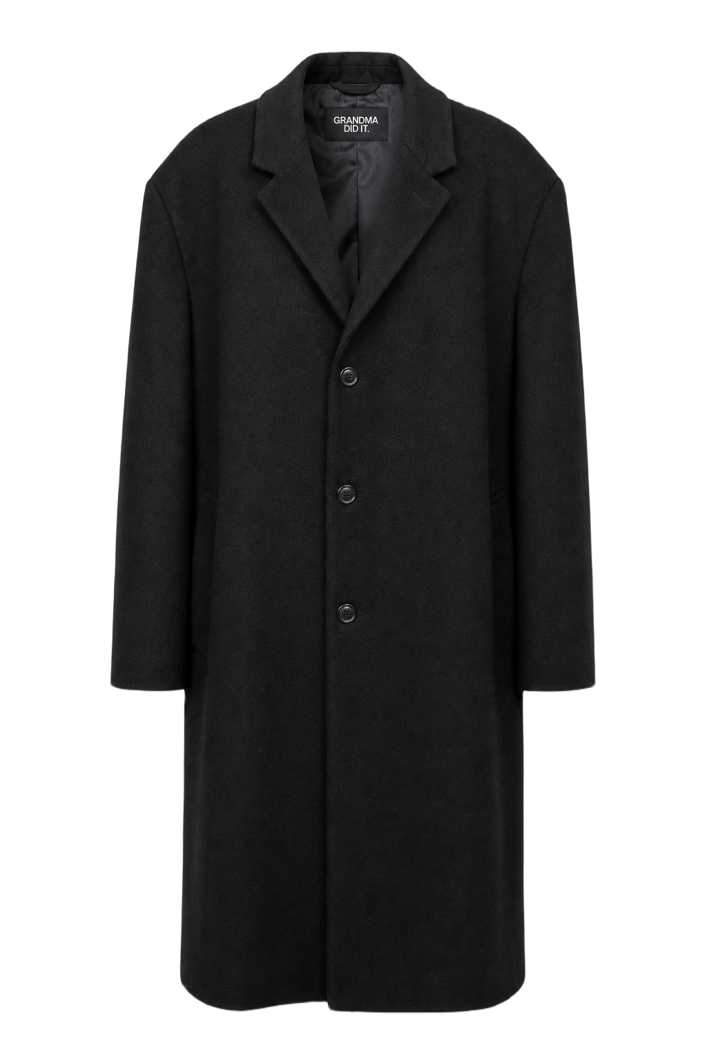 1990s Black Wool Coat - Front View