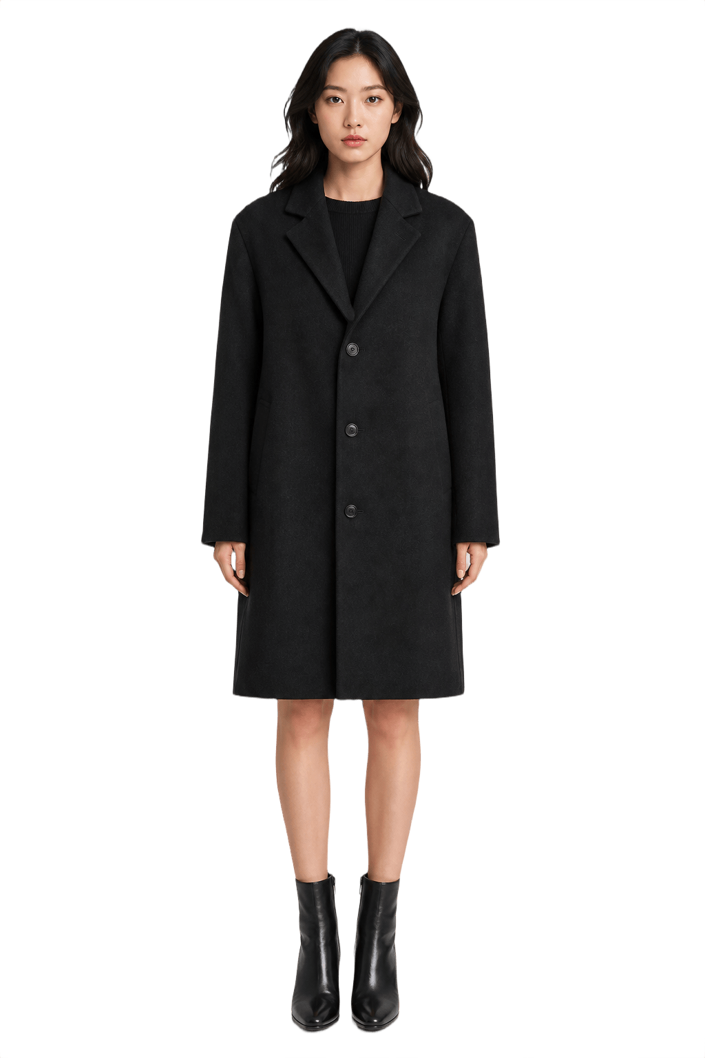 1990s Black Wool Coat - Model