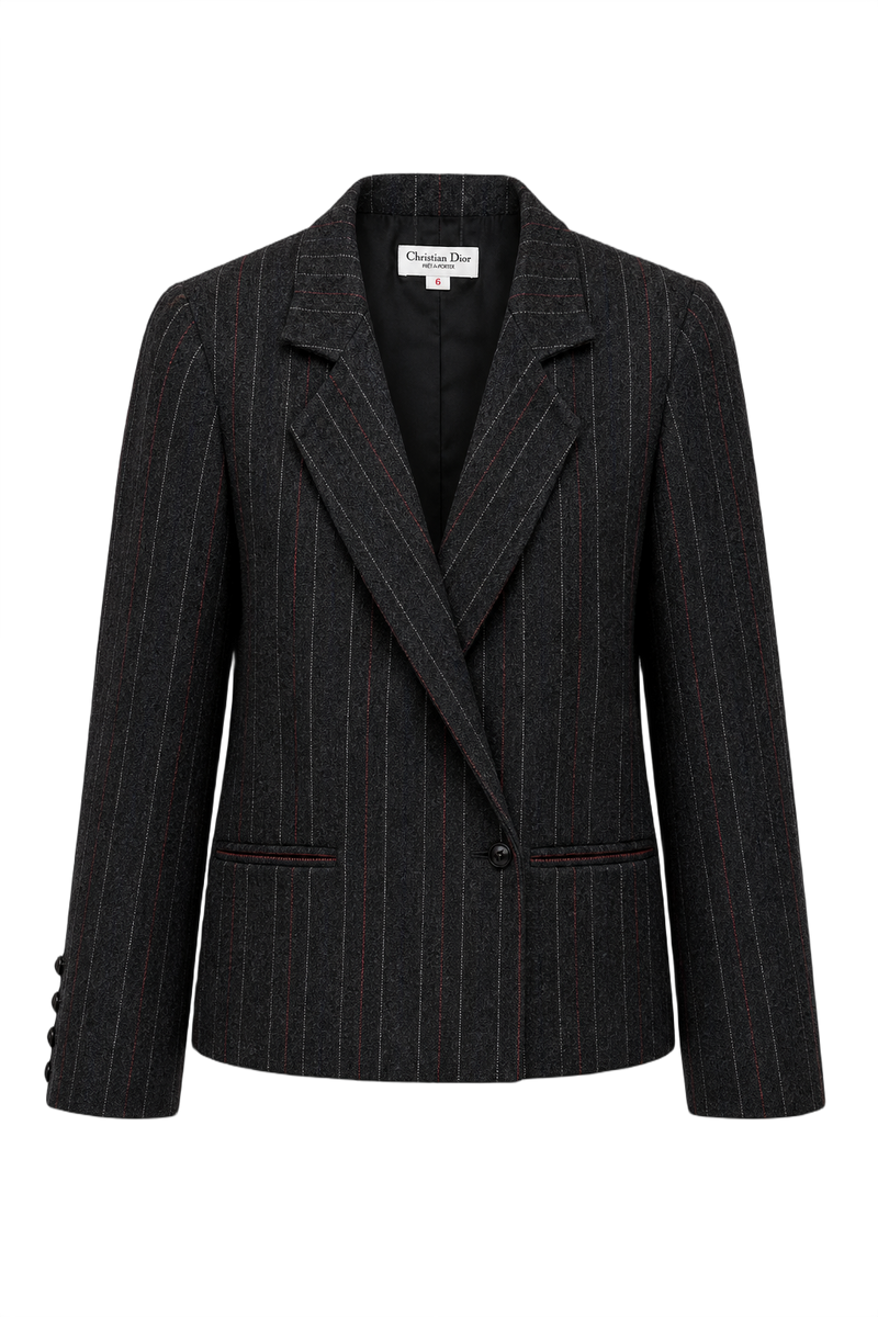 1980s Charcoal Grey Wool Blazer - Front View