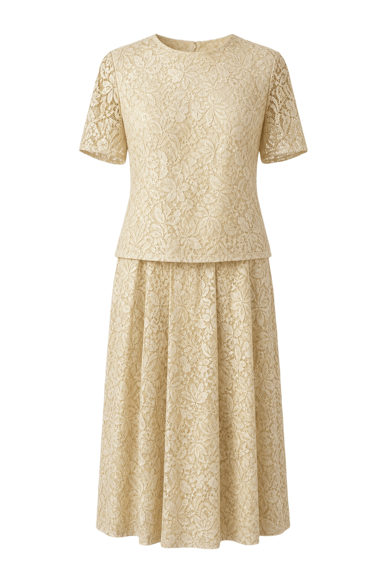 1980s Cream Lace Blouse + Skirt Set - Front View