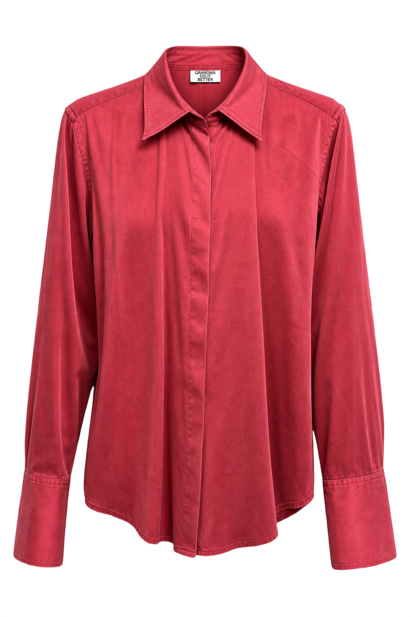 1970s Red Satin Shirt - Front View