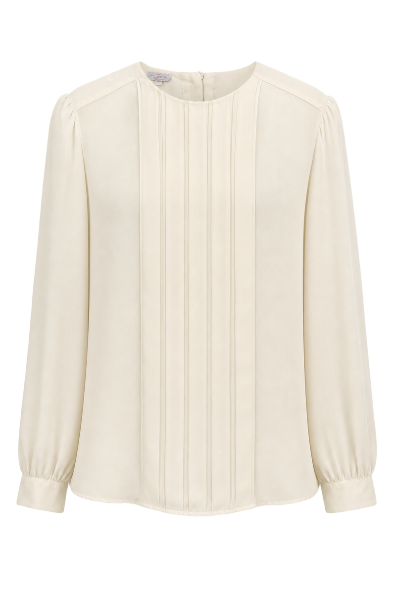 1970s Cream White Silk Blouse - Front View