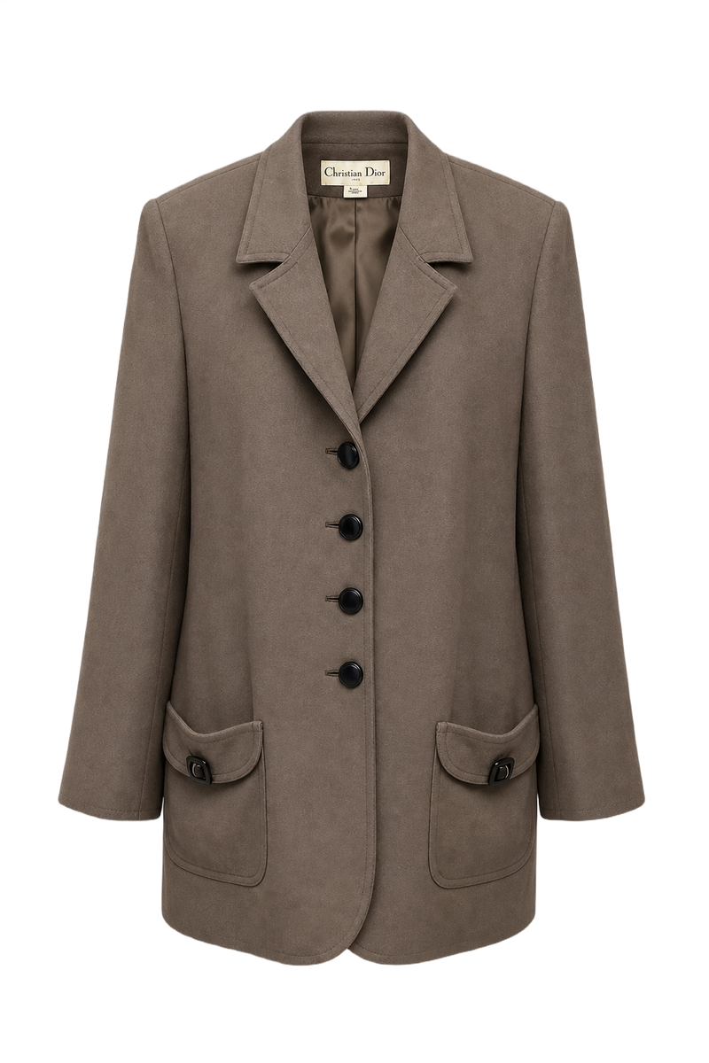 1980s Taupe Wool Blazer - Front View