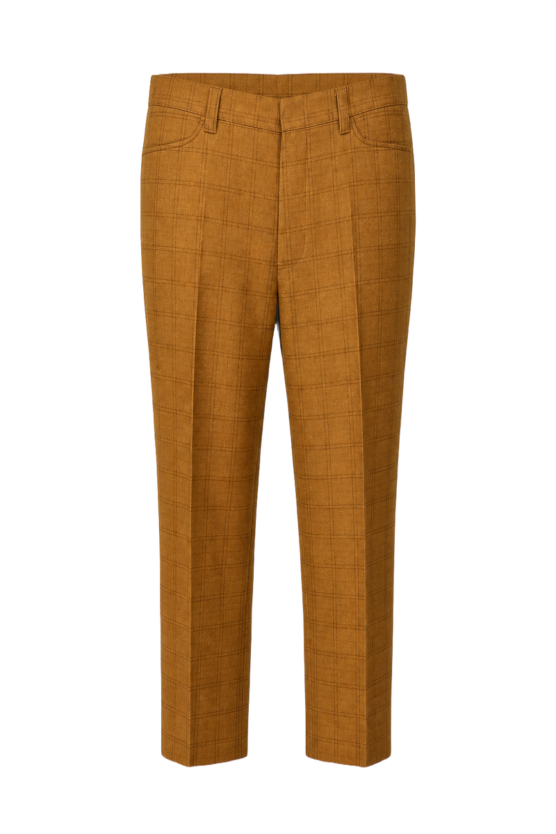 1980s Mustard Yellow Wool Trousers - Front View