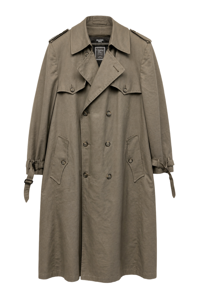 1990s Taupe Cotton Trench Coat - Front View