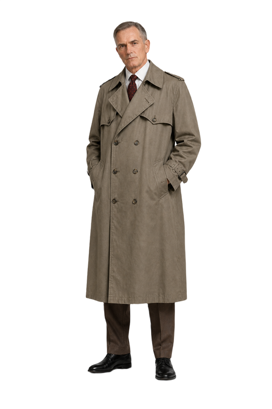 1990s Taupe Cotton Trench Coat - Model