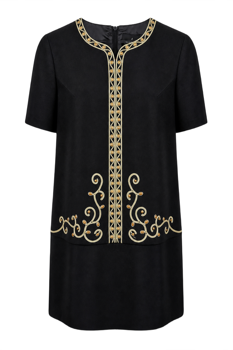 1980s Black Cotton Dress - Front View
