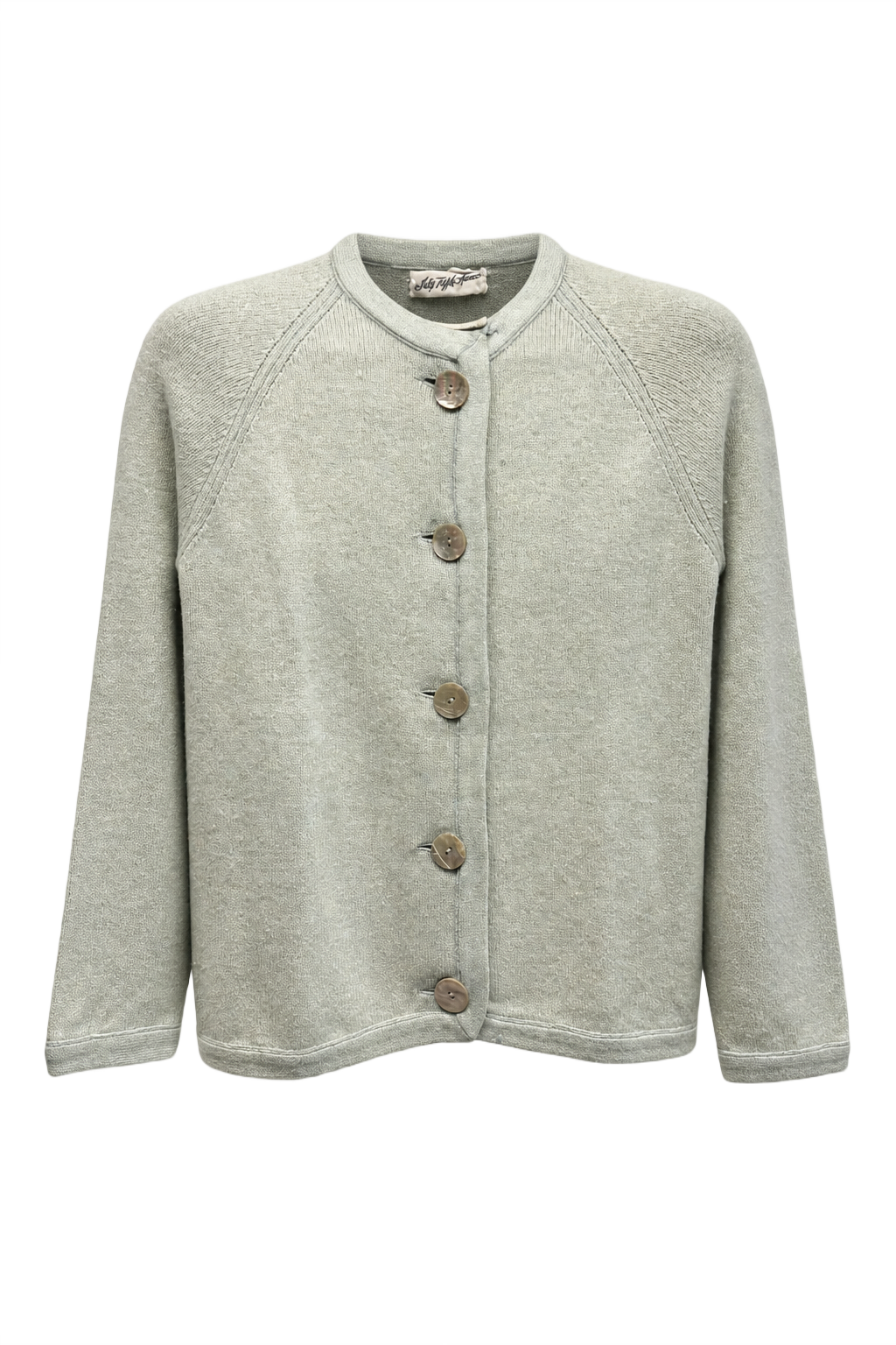 1990s Pastel Green Cotton Cardigan - Front View