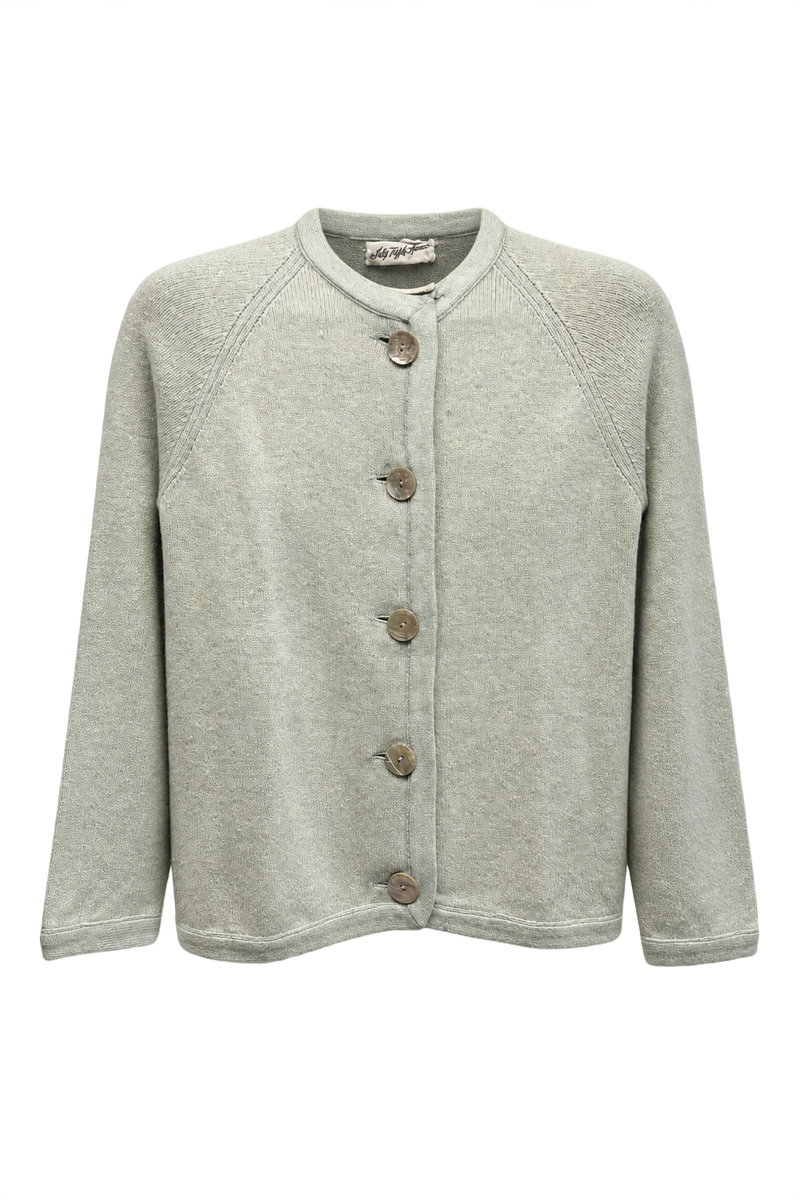 1990s Pastel Green Cotton Cardigan - Front View