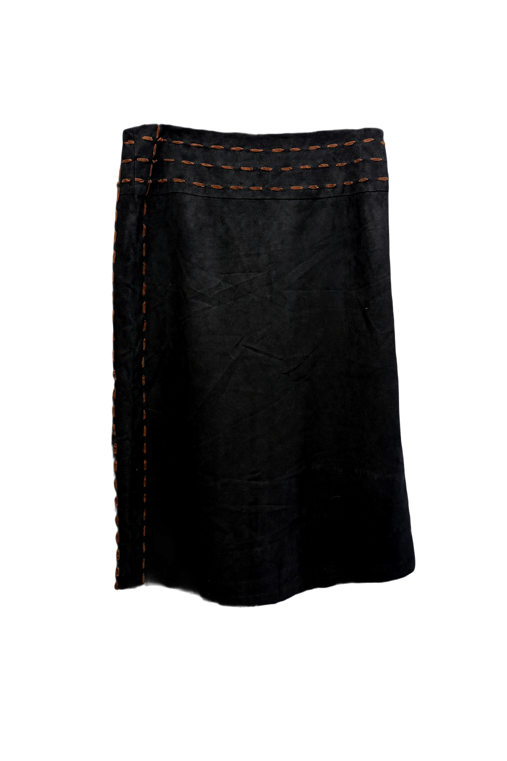 1970s Black Suede Skirt - Front View