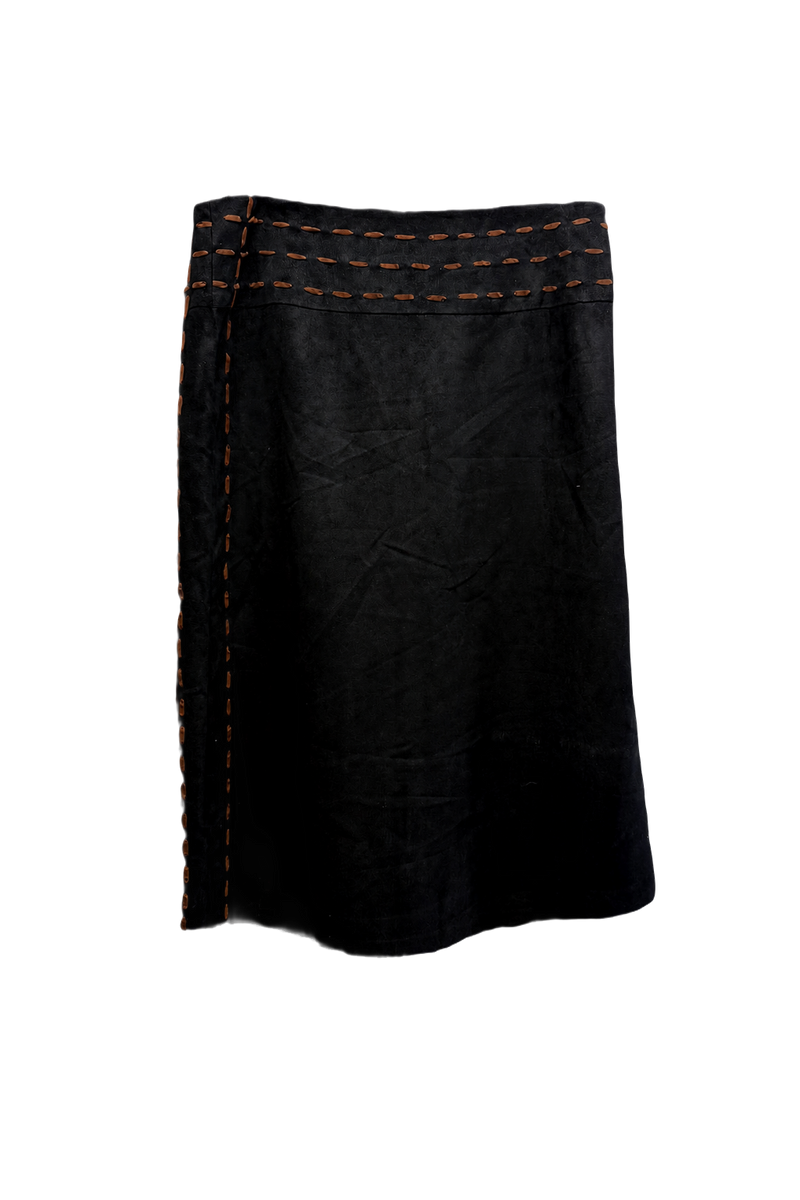 1970s Black Suede Skirt - Front View