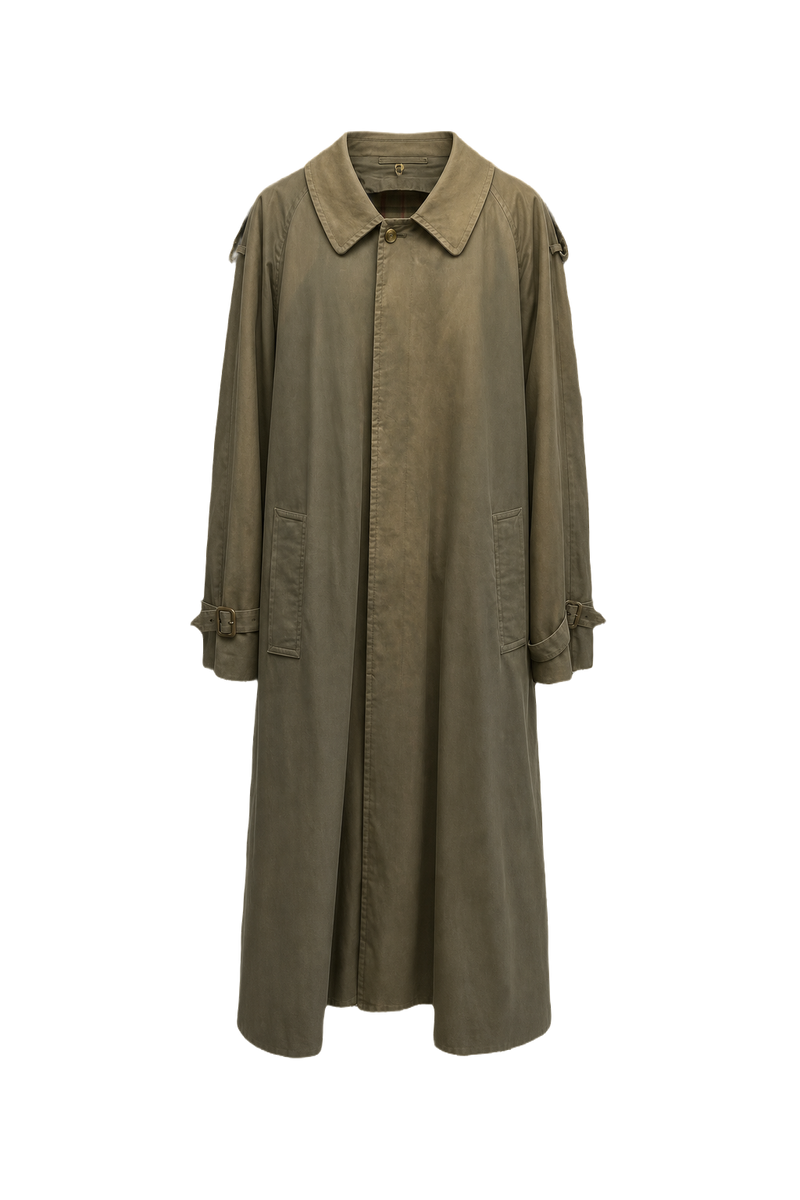 1980s Olive Green Cotton Trench Coat - Front View
