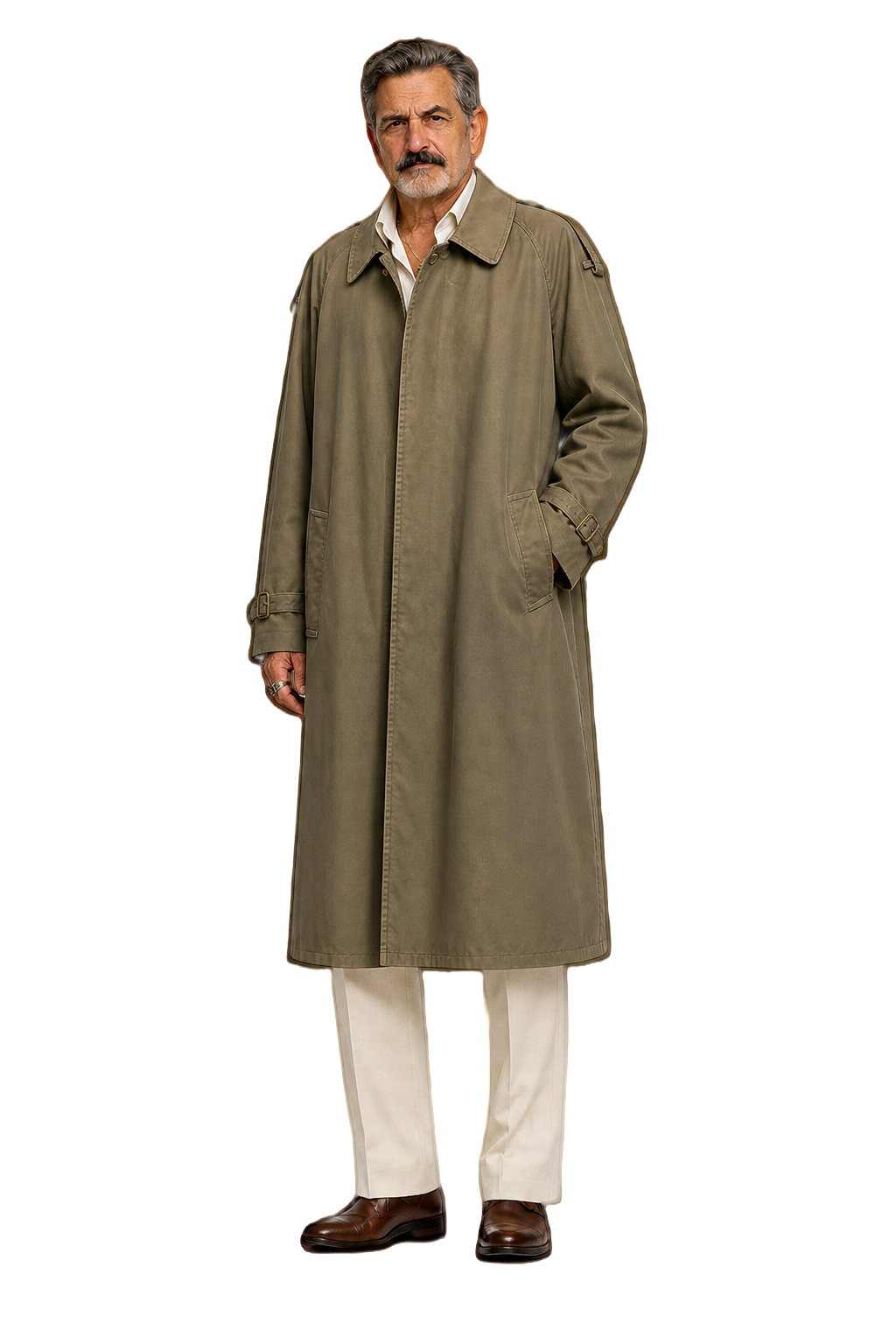 1980s Olive Green Cotton Trench Coat - Model