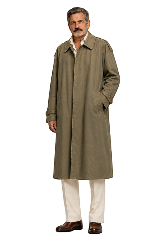 1980s Olive Green Cotton Trench Coat - Model