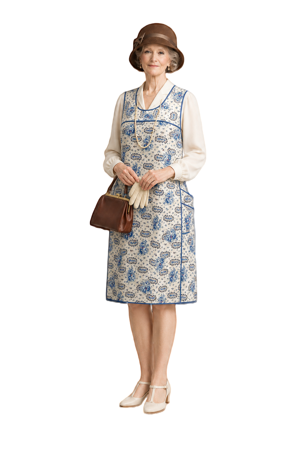 1930s White Cotton Apron Dress - Model