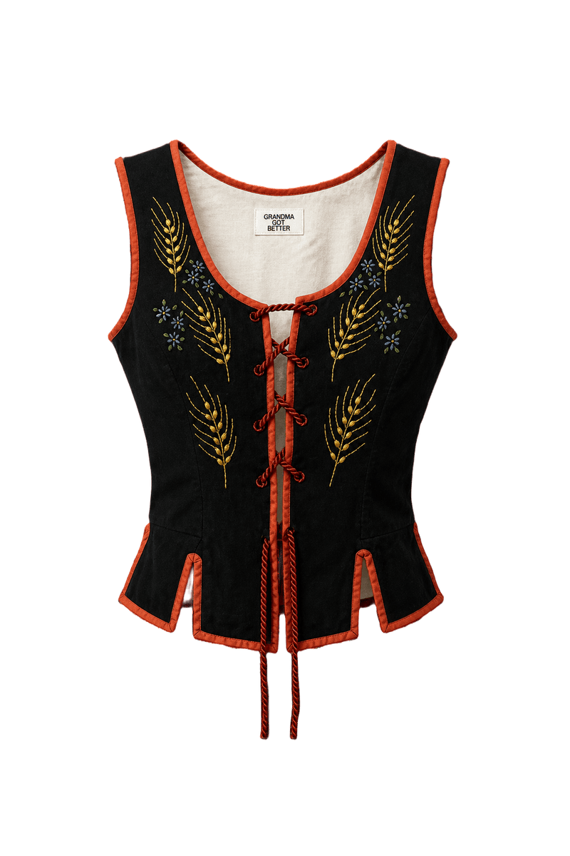 1990s Black Velvet Vest - Front View