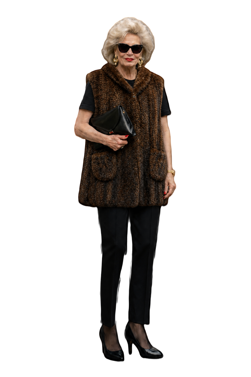 1980s Brown Faux Fur Vest - Model