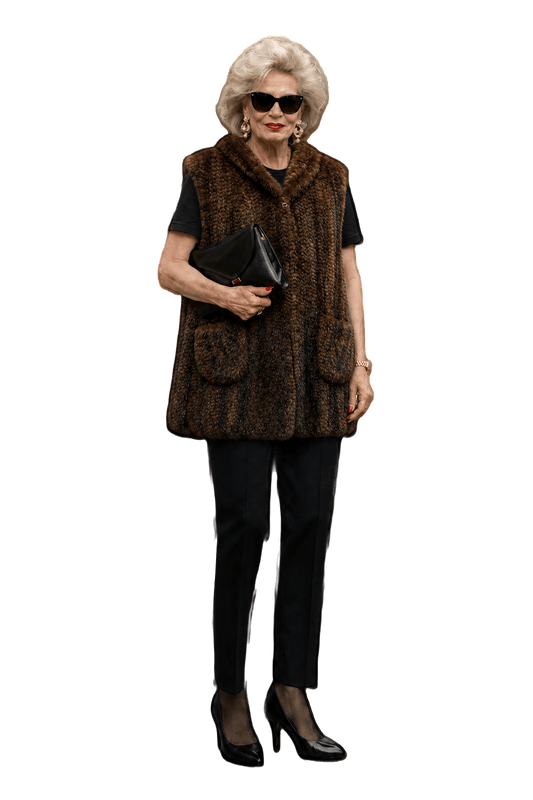 1980s Brown Faux Fur Vest - Model