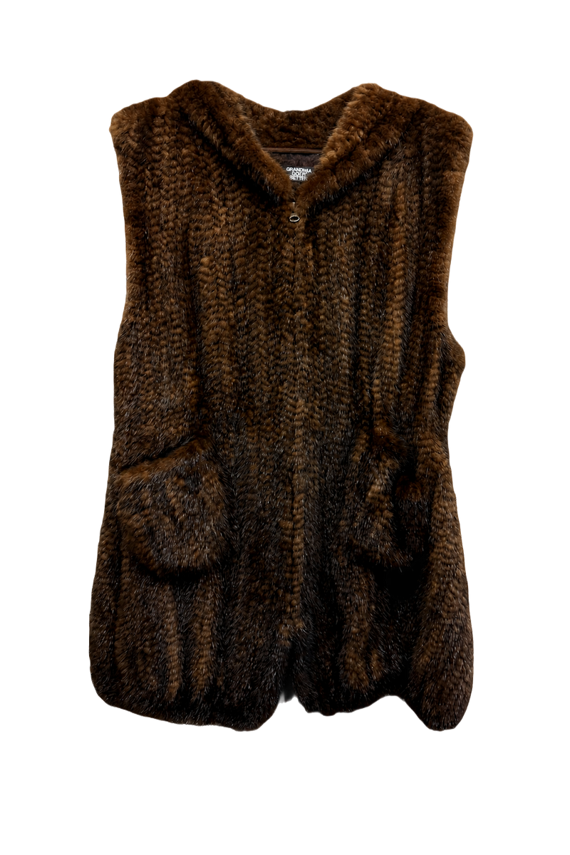 1980s Brown Faux Fur Vest - Front View