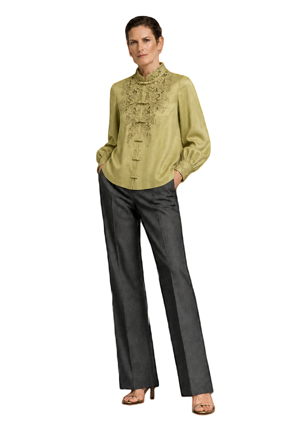 1990s Pale Green Silk Blouse - Model