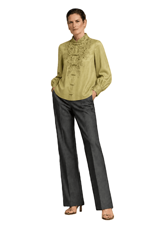 1990s Pale Green Silk Blouse - Model