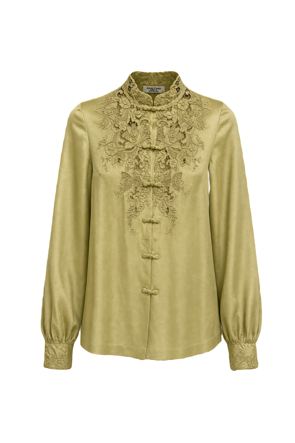 1990s Pale Green Silk Blouse - Front View
