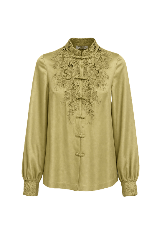 1990s Pale Green Silk Blouse - Front View