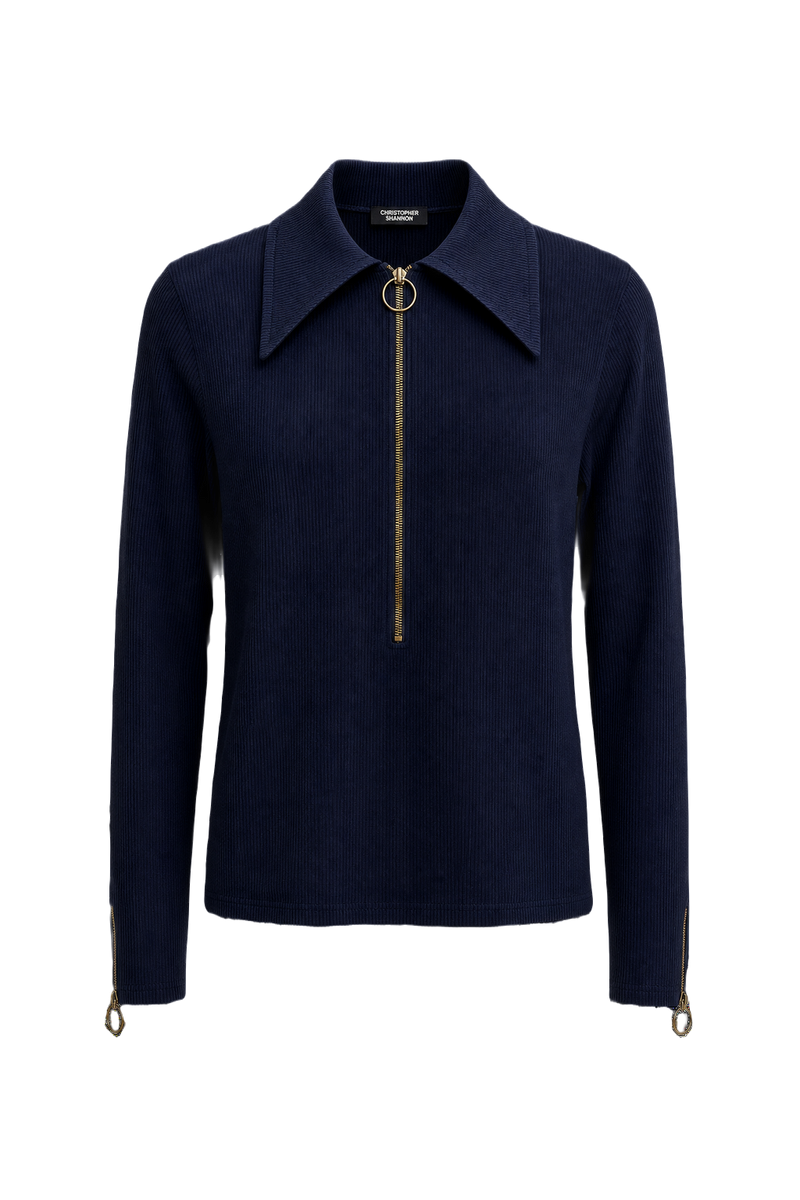 1970s Navy Blue Nylon Shirt - Front View