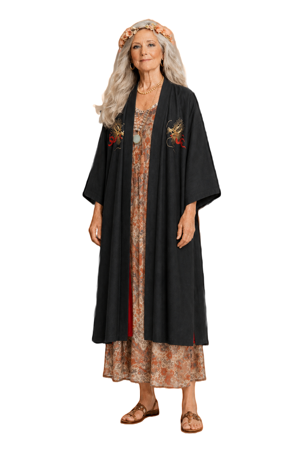 1970s Black Silk Kimono - Model