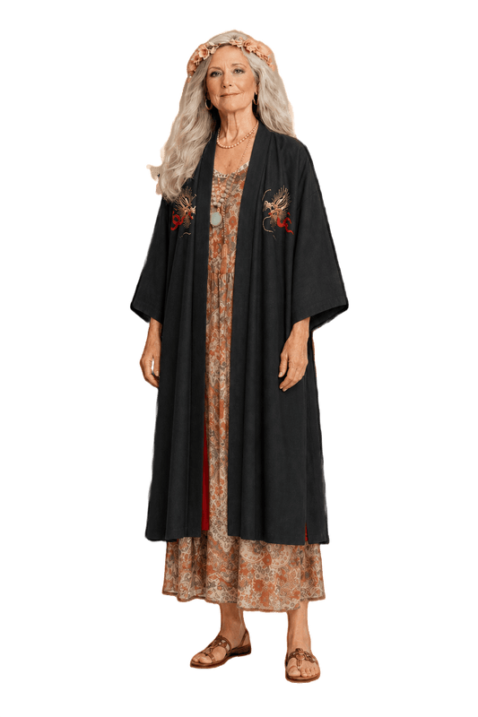 1970s Black Silk Kimono - Model