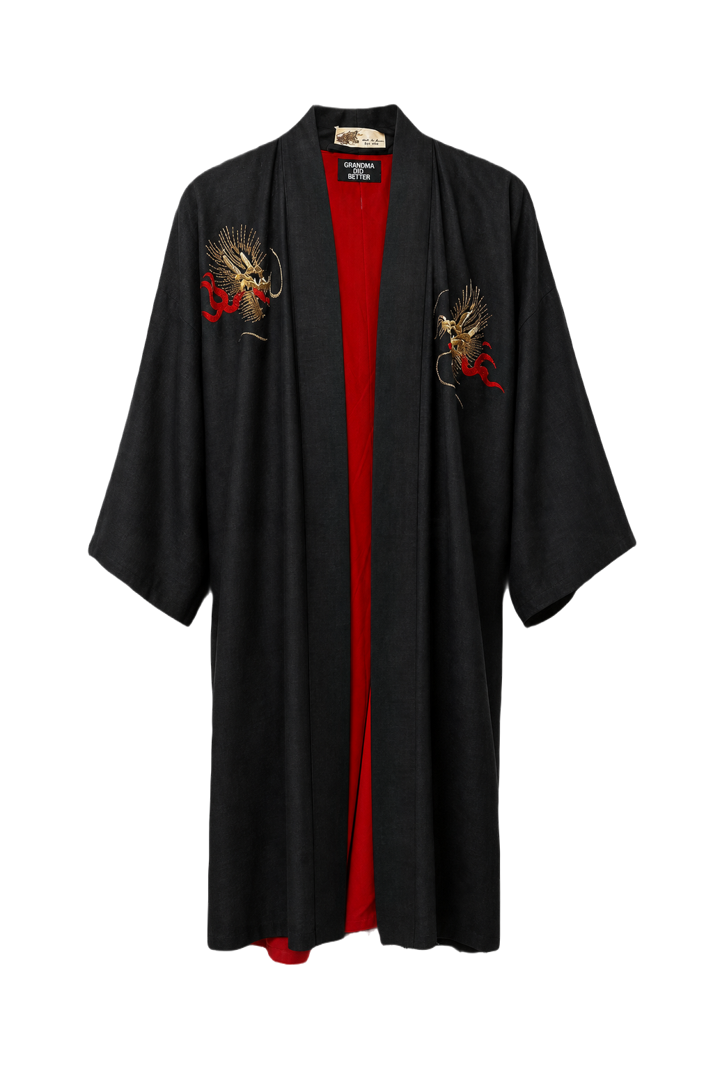 1970s Black Silk Kimono - Front View
