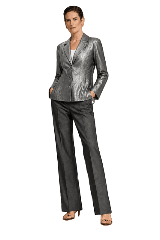 1990s Metallic Silver Leather Jacket - Model