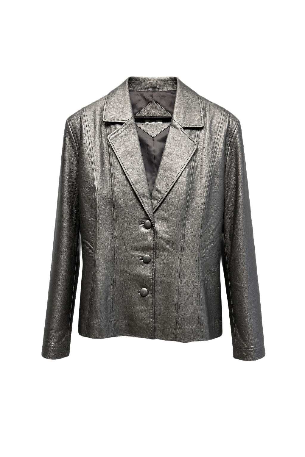 1990s Metallic Silver Leather Jacket - Front View