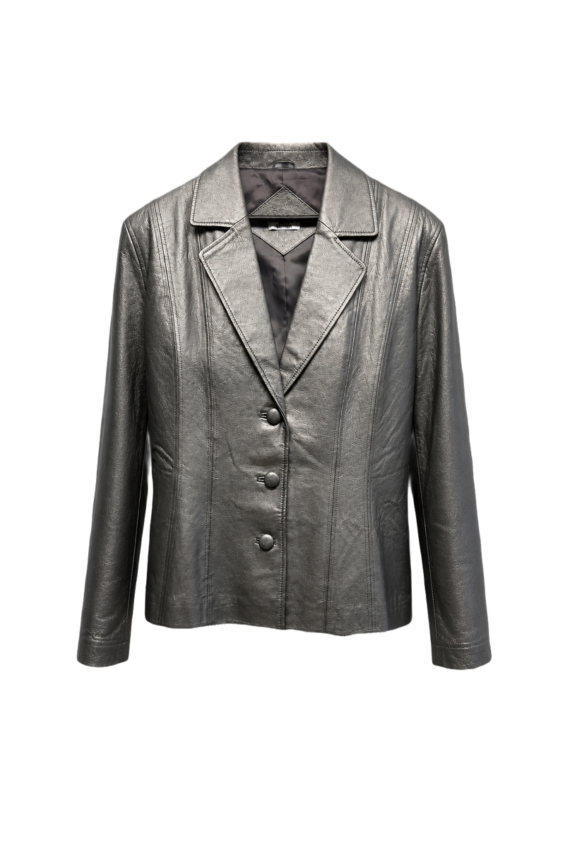 1990s Metallic Silver Leather Jacket - Front View