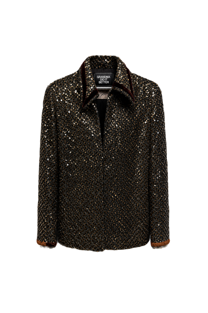 2000s Black Sequins Jacket - Front View