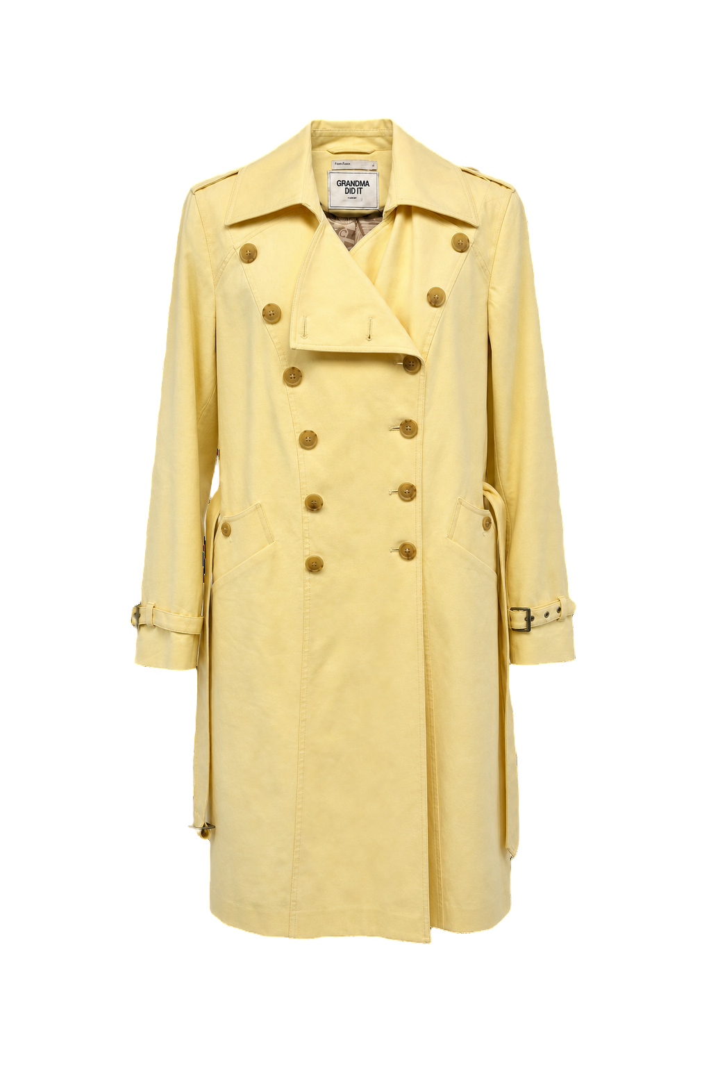 1980s Light Yellow Cotton Trench Coat - Front View